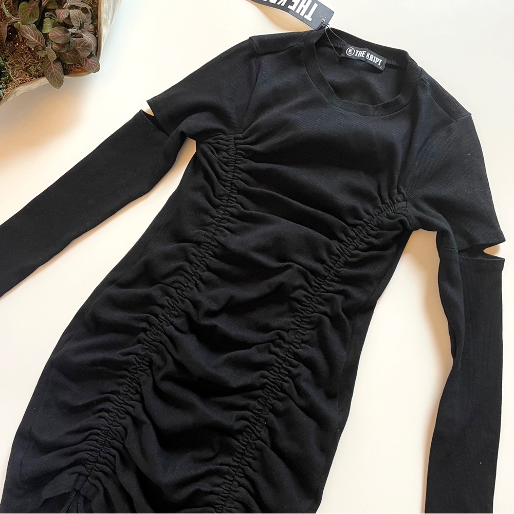 (New) • The Kript Black Scrunch Adjustable Mini Dress •